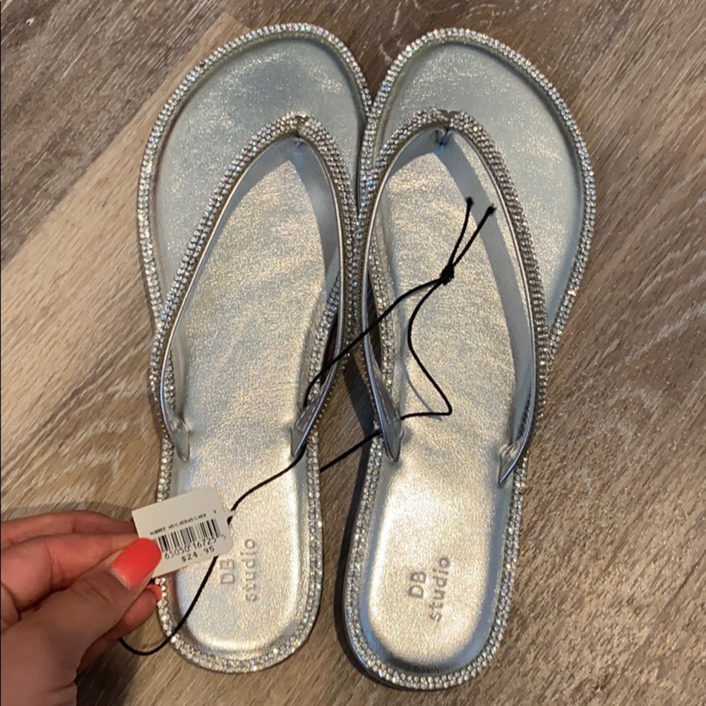 DB Silver sparkle flip flops